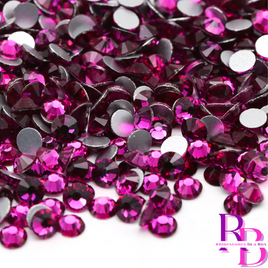 Fucshia Glass Flat Back Round Rhinestones