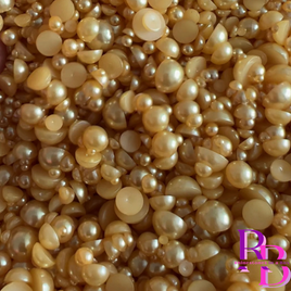 Gold Champagne Pearl Resin Flat back Loose Mix 2mm to 8mm