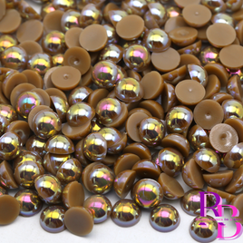 Light Coffee Brown AB Pearl Resin Flat back Loose Mix 2mm to 8mm