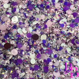 Purple Ice Crystal Rhinestone and Pearl Resin Flat back Loose Mix 2mm to 8mm