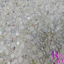 Cream Crystal Rhinestone and Pearl Resin Flat back Loose Mix 2mm to 8mm