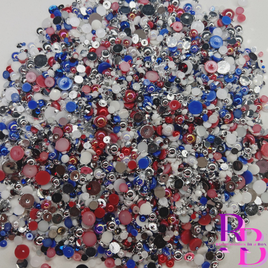 Silvery Red White & Blue Rhinestone and Pearl Resin Flat back Loose Mix 2mm to 8mm