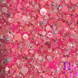 Pink Perfect Rhinestone and Pearl Resin Flat back Loose Mix 2mm to 8mm