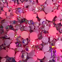 Pink & Purple Passion Rhinestone and Pearl Resin Flat back Loose Mix 2mm to 8mm