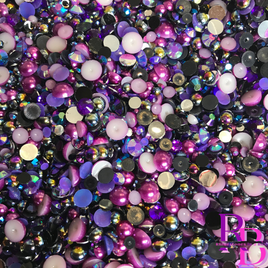 Midnight Purple Splash Rhinestone and Pearl Resin Flat back Loose Mix 2mm to 8mm
