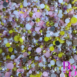 Lemonade Stand Rhinestone and Pearl Resin Flat back Loose Mix 2mm to 8mm