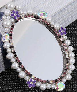 Pearl Rim Flat Back Makeup Mirror - Pearl Purple