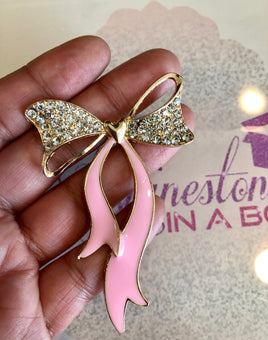 Bow with Rhinestones Gold Plated Flat Back Alloy - Pink