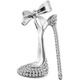 Silver Rhinestone High Heel Shoe with Bow Kawaii Cabochon Embellishment