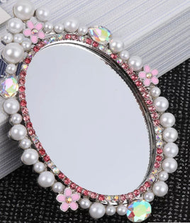 Pearl Rim Flat Back Makeup Mirror - Pearl Pink