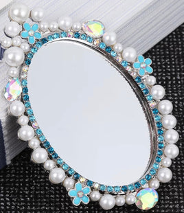 Pearl Rim Flat Back Makeup Mirror - Pearl Blue